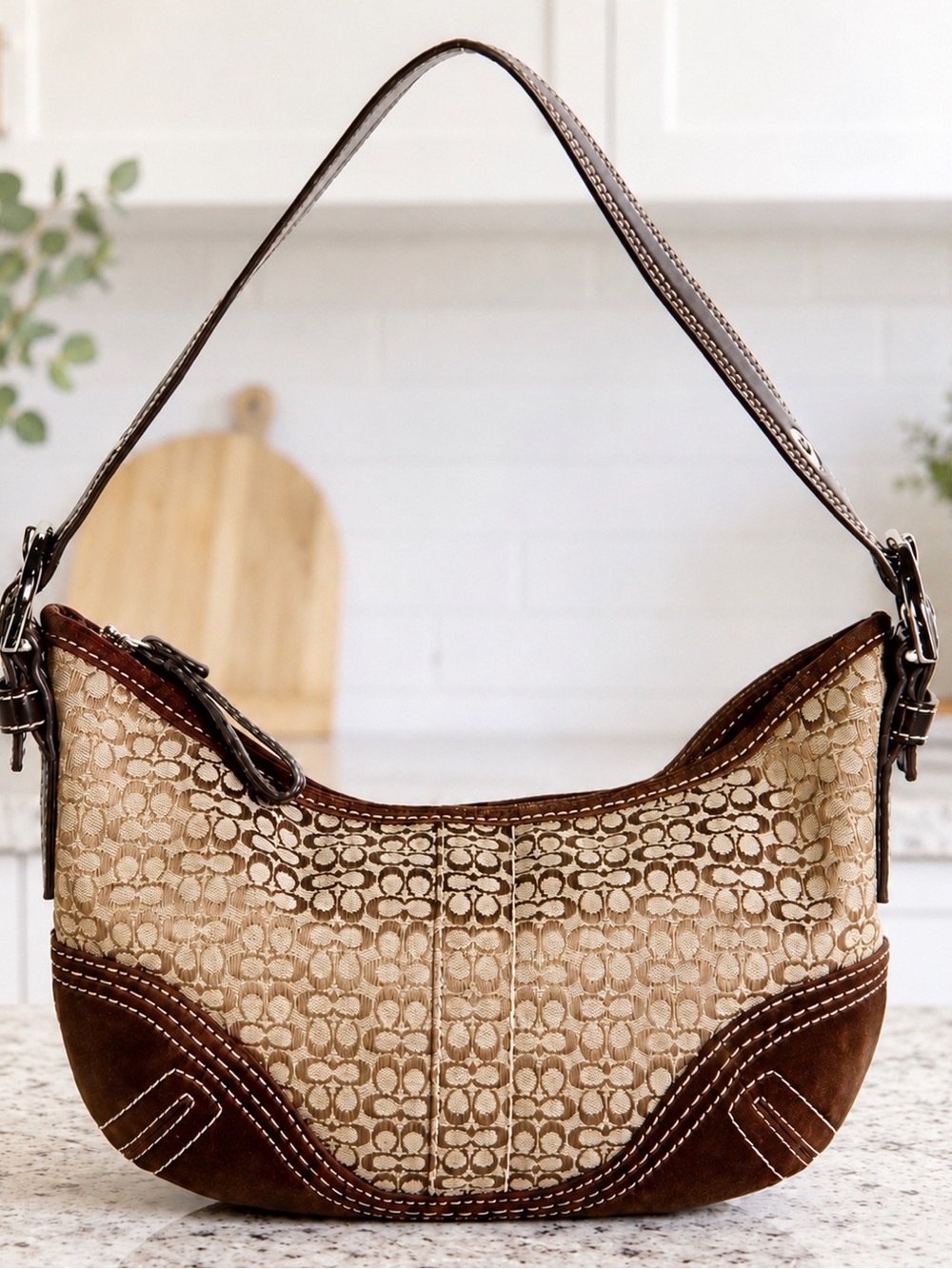 Coach  Vintage Soho Mini Signature C Jacquard Hobo  leather & suede #2154